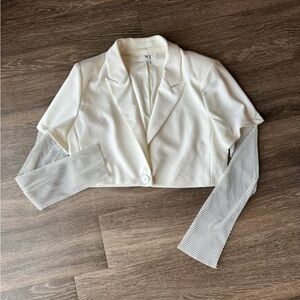 Cropped Blazer with Mesh Sleeves